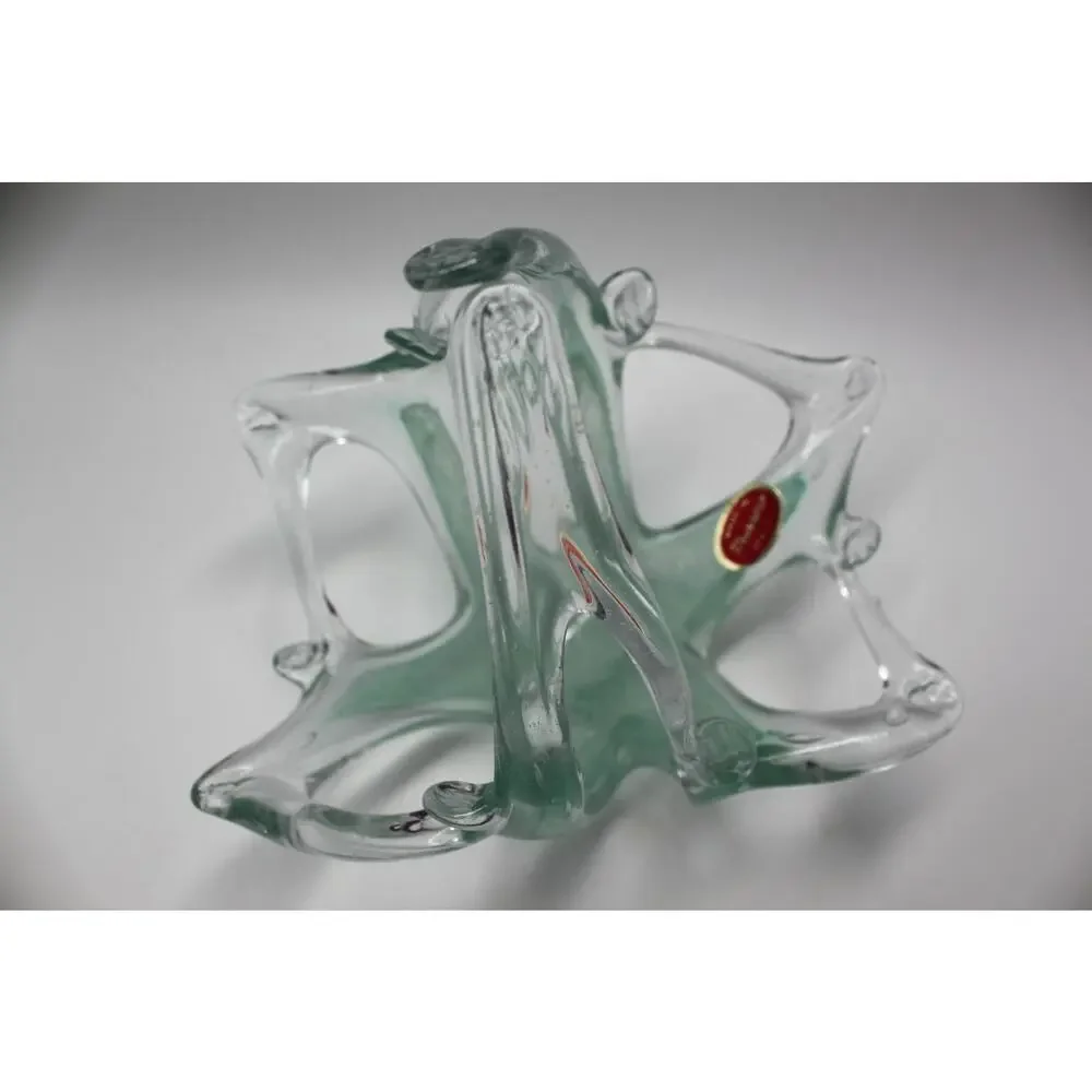 Vtg Murano Art Glass Green Hand Blown Stretched‎ Starfish Gazer Basket w/ Label